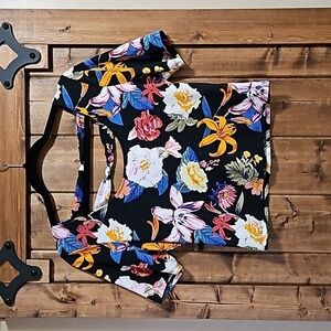 Guess Cayla Multicolor Floral Cropped Top Large